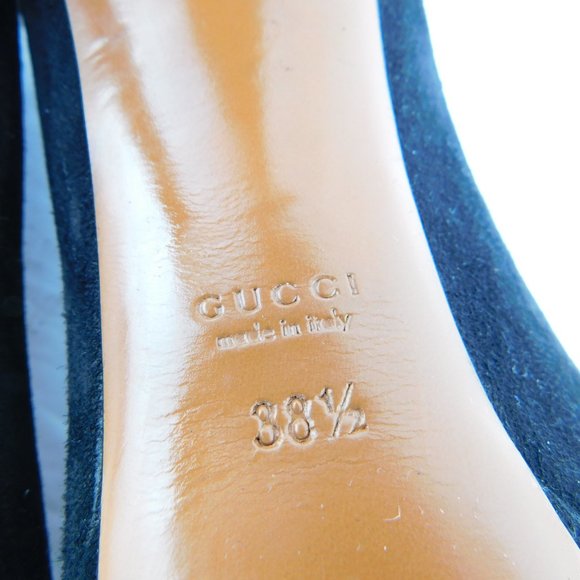 GUCCI Black Suede Leather Peep Toe Platform Heel Pumps 38.5 - Picture 9 of 11